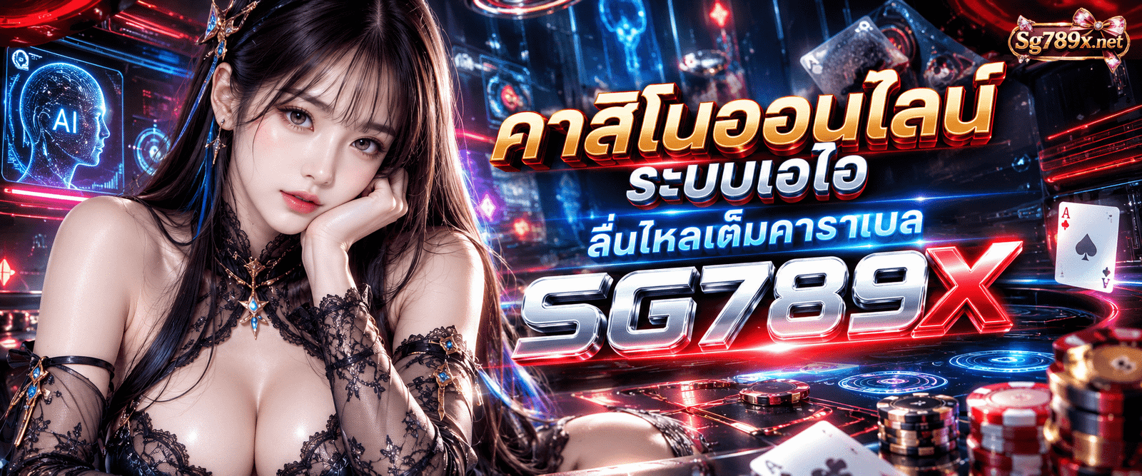 หน้าจอแสดงผลเกมออนไลน์ล้ำอนาคตผ่าน SG789X คาสิโนออนไลน์ระบบเอไอเต็มคาราเบล